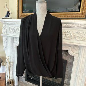 Draped Surplice Neck Black_Blouse